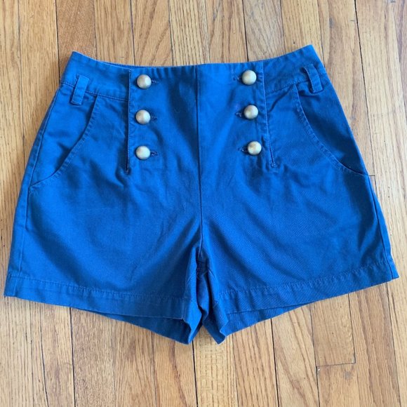 Joie Pants - Joie Double Button Mini Blue Denim Shorts